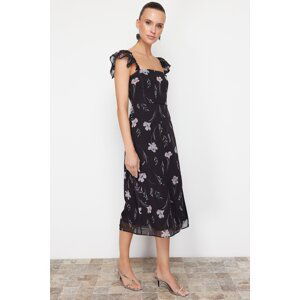 Trendyol Black Floral A-Line Sleeves Flounce Midi Woven Dress