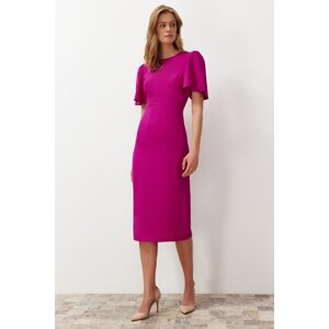 Trendyol Fuchsia A-Line Midi Pencil Skirt Woven Dress with Pleat Detail on the Sleeve