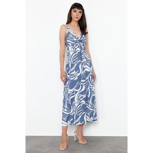 Trendyol Indigo Fitted Ruffle Detailed Sleeveless Flexible Knitted Maxi Dress