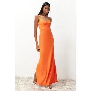 Trendyol Orange Chest Detailed Fitted Long Evening Dress