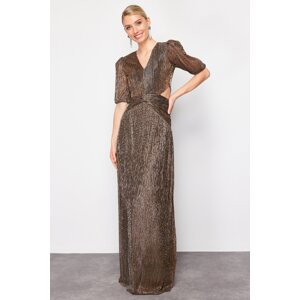 Trendyol Brown Window/Cut Out Detailed Metallic Look Knitted Evening Dress & Homecoming Dress
