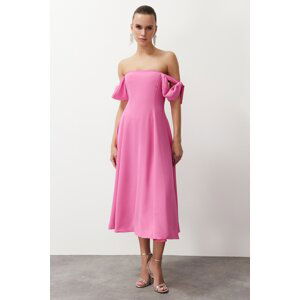Trendyol Pink A-Line Carmen Collar Woven Dress