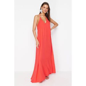 Trendyol Red Maxi Woven Back Low-cut Beach Dress