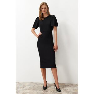 Trendyol Black A-Line Midi Pencil Skirt Woven Dress with Pleat Detail on the Sleeve