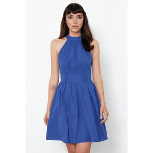 Trendyol Navy Blue Halter Neck A-line Pleated Mini Woven Dress