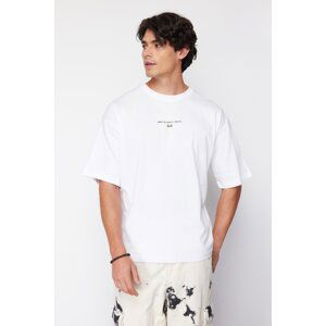 Trendyol Men's White Oversize/Wide Fit Crew Neck Short Sleeve Game Over Printed T-Shirt