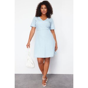 Trendyol Curve Light Blue V-neck Tencel Mini Denim Dress