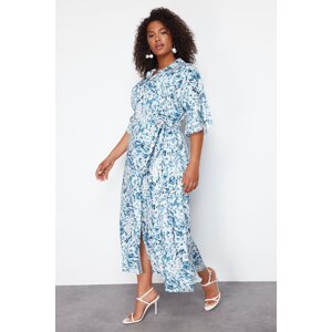 Trendyol Curve White-Blue Shally Woven Plus Size Dress