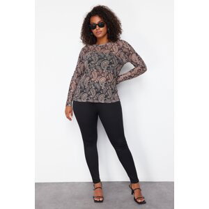 Trendyol Curve Multicolored Paisley Patterned Fitted High Collar Tulle Stretchy Knitted Blouse