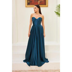 Carmen Petrol Satin Strapless Long Evening Dress And Invitation Dress