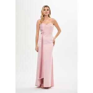 Carmen Powder Decollete Slit Satin Evening Dress