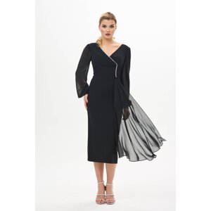 Carmen Black Long Sleeve Crepe Plus Size Evening Dress