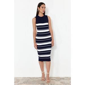 Trendyol Navy Blue Striped Crew Neck Knitwear Dress