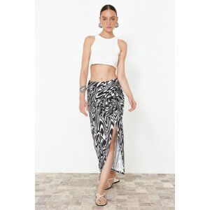 Trendyol Black and White Patterned Gathered Slit Lined Flexible Midi Skirt