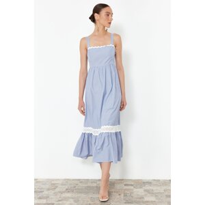 Trendyol Blue Waist Opening Guipure Detailed Maxi Woven Dress