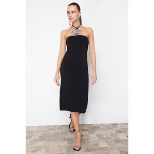 Trendyol Elegant Evening Dress with Black Knitted Lining and Shiny Stone Accessories