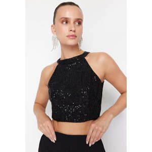 Trendyol Black Barbell Neck Sequin Bustier