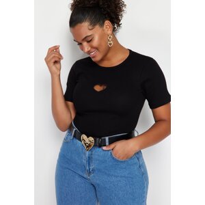 Trendyol Curve Black Heart Cut-Out Detail Ribbed Knitted T-shirt