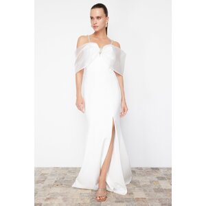 Trendyol White Stone Printed Woven Long Evening Dress