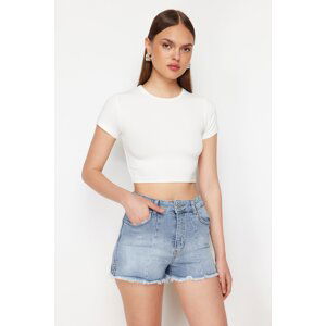 Trendyol Blue Stitch Detail High Waist Denim Shorts