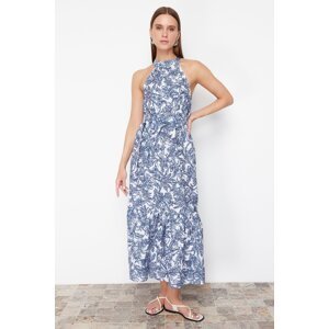 Trendyol Blue Floral Patterned A-Line Maxi Woven Dress