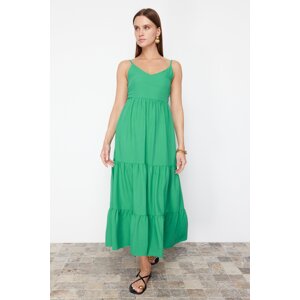 Trendyol Green Skirt Flounced Back Tie Detail Strap Maxi Woven Dress