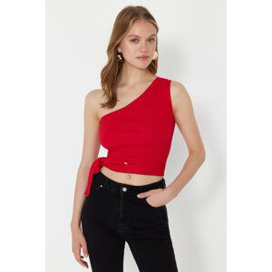 Trendyol Red One-Shoulder Fitted Blouse with Tie Detail