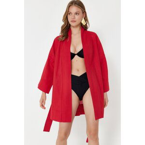 Trendyol Red Belted Mini Woven 100% Cotton Kimono&Kaftan