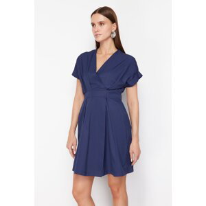 Trendyol Navy Blue Double Breasted Collar A-line Mini Woven Dress with Waist Opening