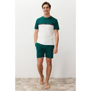 Trendyol Green Ecru Color Block Pajama Set with Elastic Waist Regular Fit Knitted Shorts
