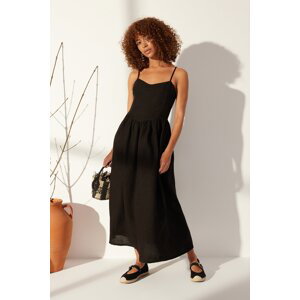 Trendyol Black 100% Linen Strappy Maxi Dress