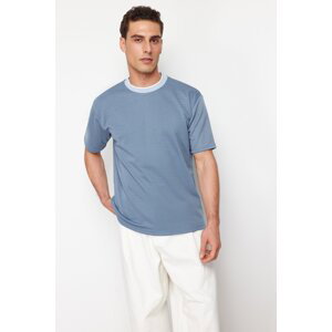 Trendyol Limited Edition Indigo Relaxed/Comfortable Cut Knitwear Taped Textured Pique T-Shirt