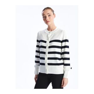 LC Waikiki Women's Crew Neck Striped Long Sleeve Knitwear Cardigan