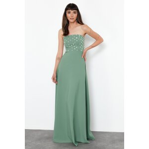 Trendyol Mint Stone Printed Woven Long Evening Dress