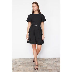 Trendyol Black Belted Skirt Flounced Mini Woven Dress