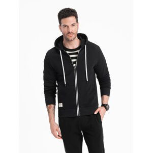 Ombre Men's BASIC unbuttoned hooded sweatshirt - black