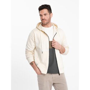 Ombre Men's BASIC unbuttoned hooded sweatshirt - cream