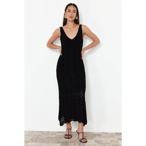 Trendyol Black Openwork V-Neck Maxi Knitwear Dress