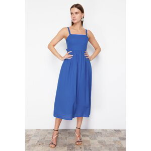 Trendyol Blue A-Line Cotton Voile Midi Woven Dress