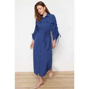 Trendyol Saks Belted Cotton Woven Shirt Dress with Adjustable Sleeves Detail