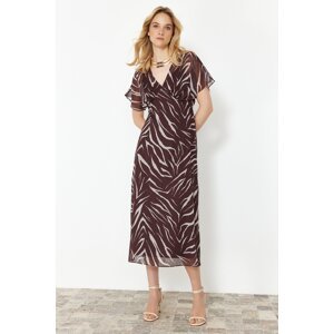 Trendyol Dark Brown Abstract Patterned A-line Chiffon Maxi Woven Dress