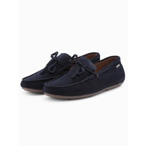 Ombre Men's leather moccasin shoes with thong and driver sole - navy blue