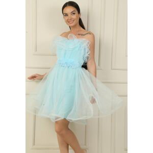 By Saygı Strapless Flounced Floral Waist Lined Short Princess Tulle Dress
