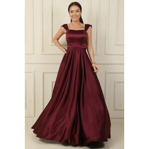 By Saygı Strappy Stone Detailed Square Neck Lined Long Satin Dress