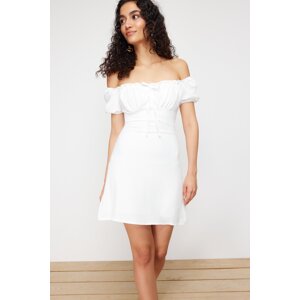 Trendyol White Plain Bodycone Crepe Mini Woven Dress