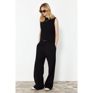 Trendyol Black 100% Cotton Zero Sleeve Wide Leg Knitted Top and Bottom Set
