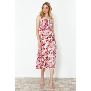 Trendyol Dried Rose abstract Patterned A-line Gipe Detail Viscose Midi Woven Dress