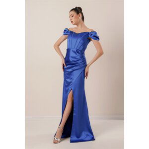 By Saygı Underwired Long Satin Dress with Pleats and Lined Saks