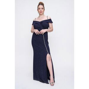 By Saygı Violet Plus Size Long Dress With Sequins, Thread Straps and a Slit in the Front. Wide Size Range