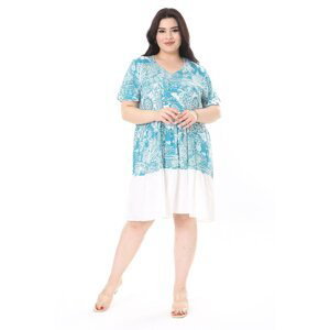 Şans Women's Large Size Colorful Woven Javanese Fabric Layered Short Sleeve Dress